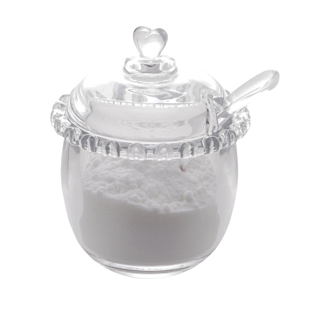 Açucareiro de Cristal Chumbo com Colher e Detalhes em Formato de Coração