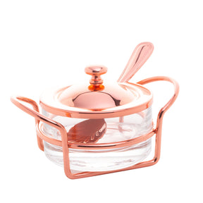 Açucareiro de Vidro Com Colher Tampa e Suporte Rose Gold Luxo
