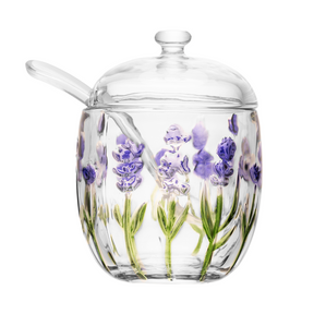 Açucareiro de Cristal com Colher e Tampa Lavanda 8,5cm