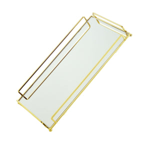 Bandeja de Metal com Espelho no Fundo Dourada