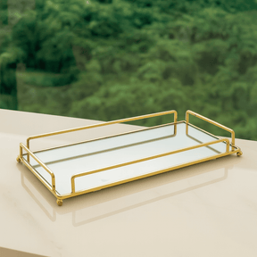 Bandeja de Metal com Espelho no Fundo Dourada