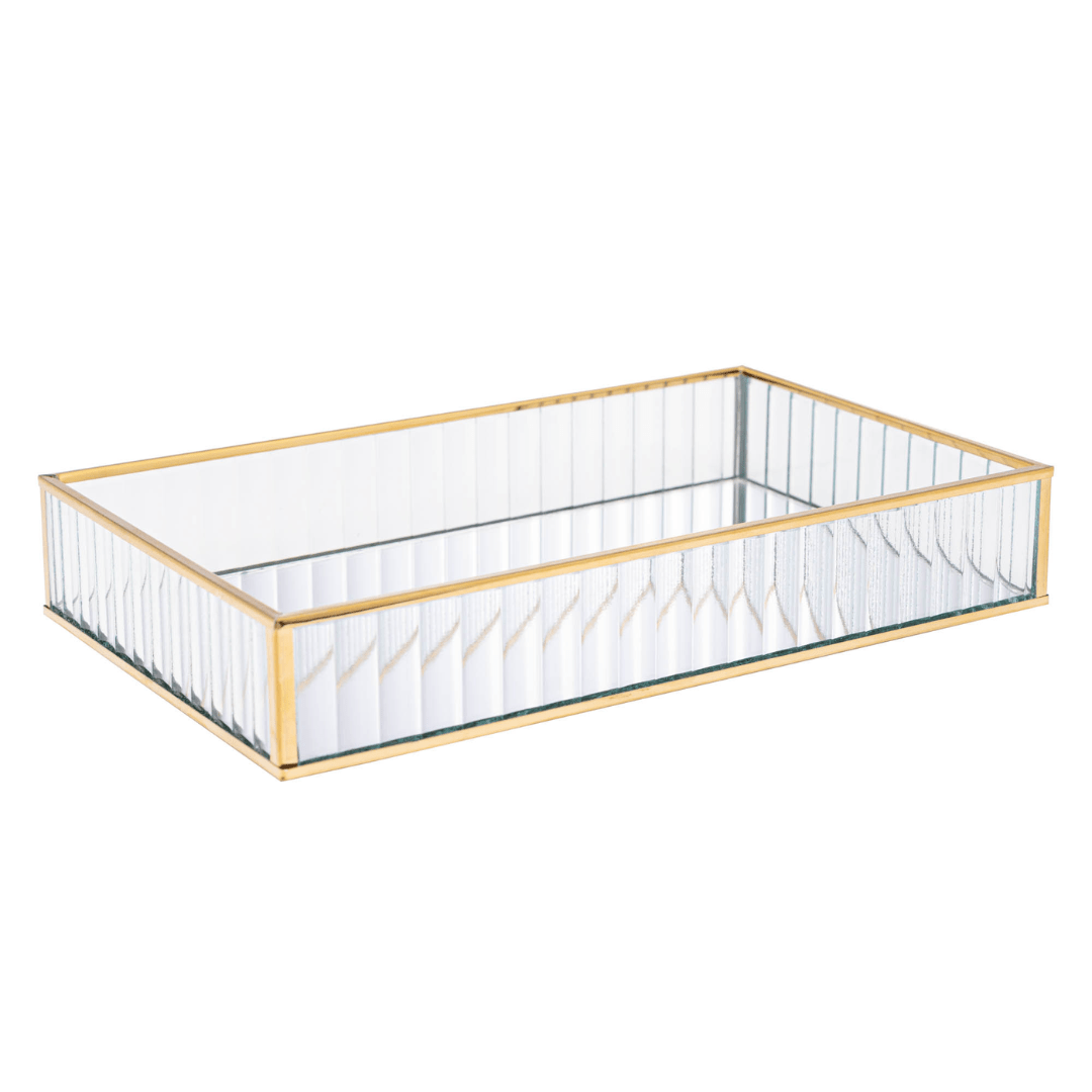Bandeja de Metal Dourada com Espelho 30cm