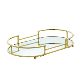 Bandeja Decorativa Metal Dourada 32cm