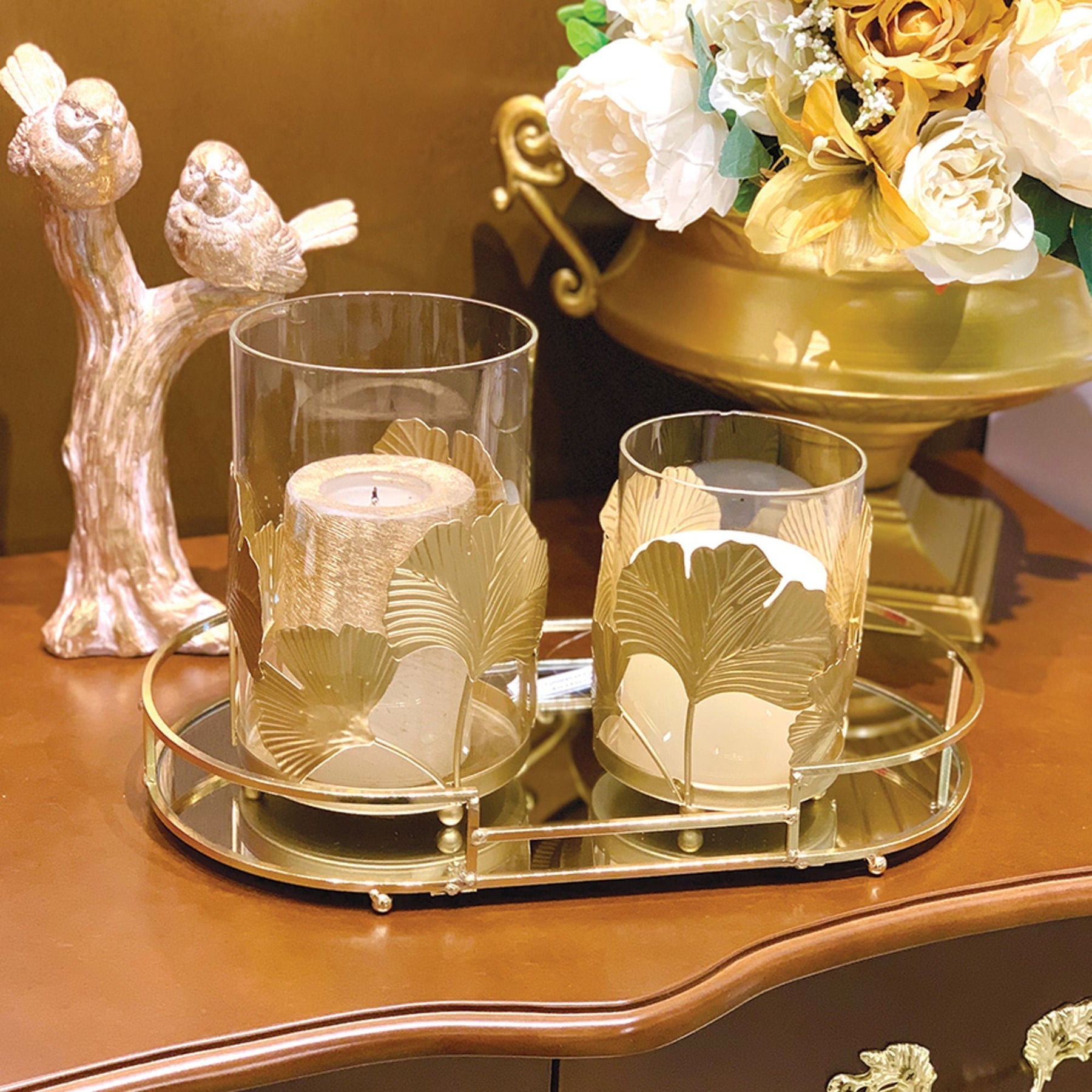 Bandeja Decorativa Metal Dourada 32cm