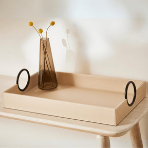 Bandeja em MDF com Revestimento em PU Bege com Alça Preta 46cm