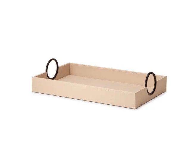 Bandeja em MDF com Revestimento em PU Bege com Alça Preta 46cm