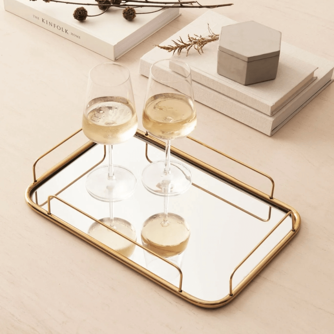 Bandeja em Metal com Espelho Dourada 46,5cm G