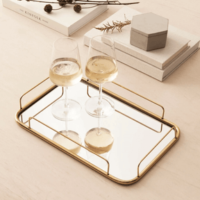 Bandeja em Metal com Espelho Dourada 46,5cm G