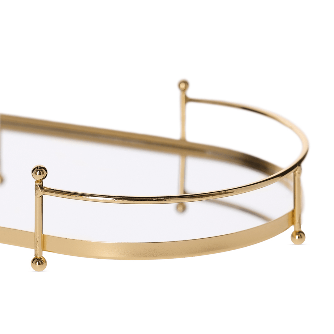 Bandeja em Metal Dourado e Vidro Espelhado 41cm G