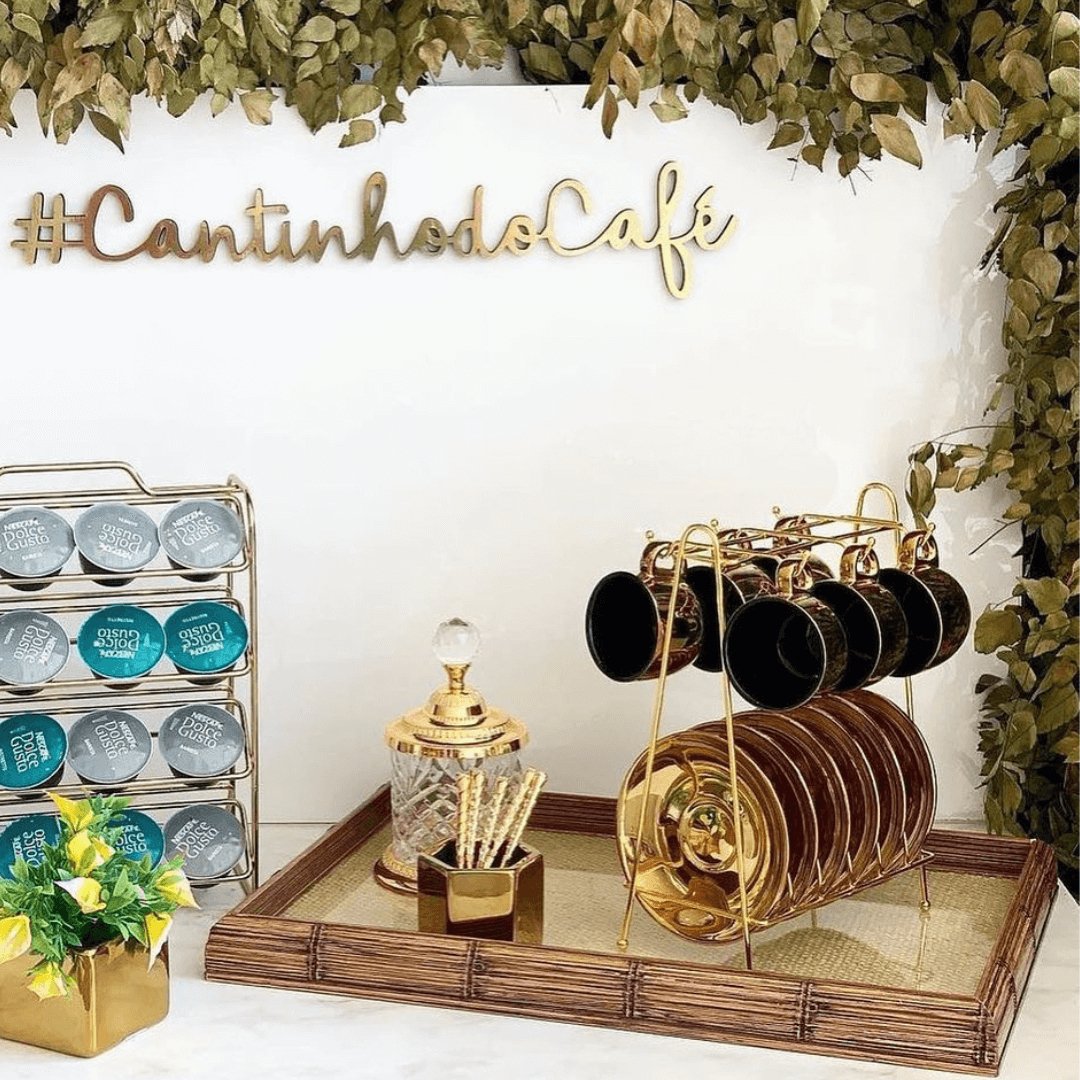 Bandeja Madeira Bambu com Vidro e Sisal Natural 38 x 24 cm