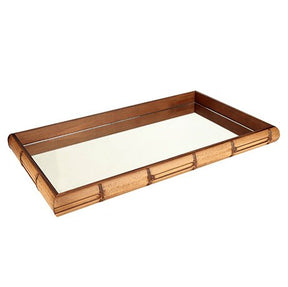 Bandeja Quadrada em Madeira Estilo Bambu Espelhado Marrom 36cm x 4,5cm