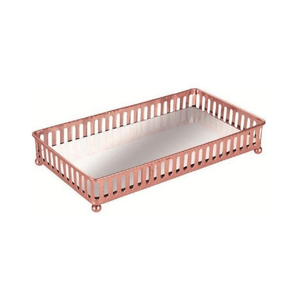 Bandeja Rose Gold em Metal Com Interior Espelhado Retangular - 23,5