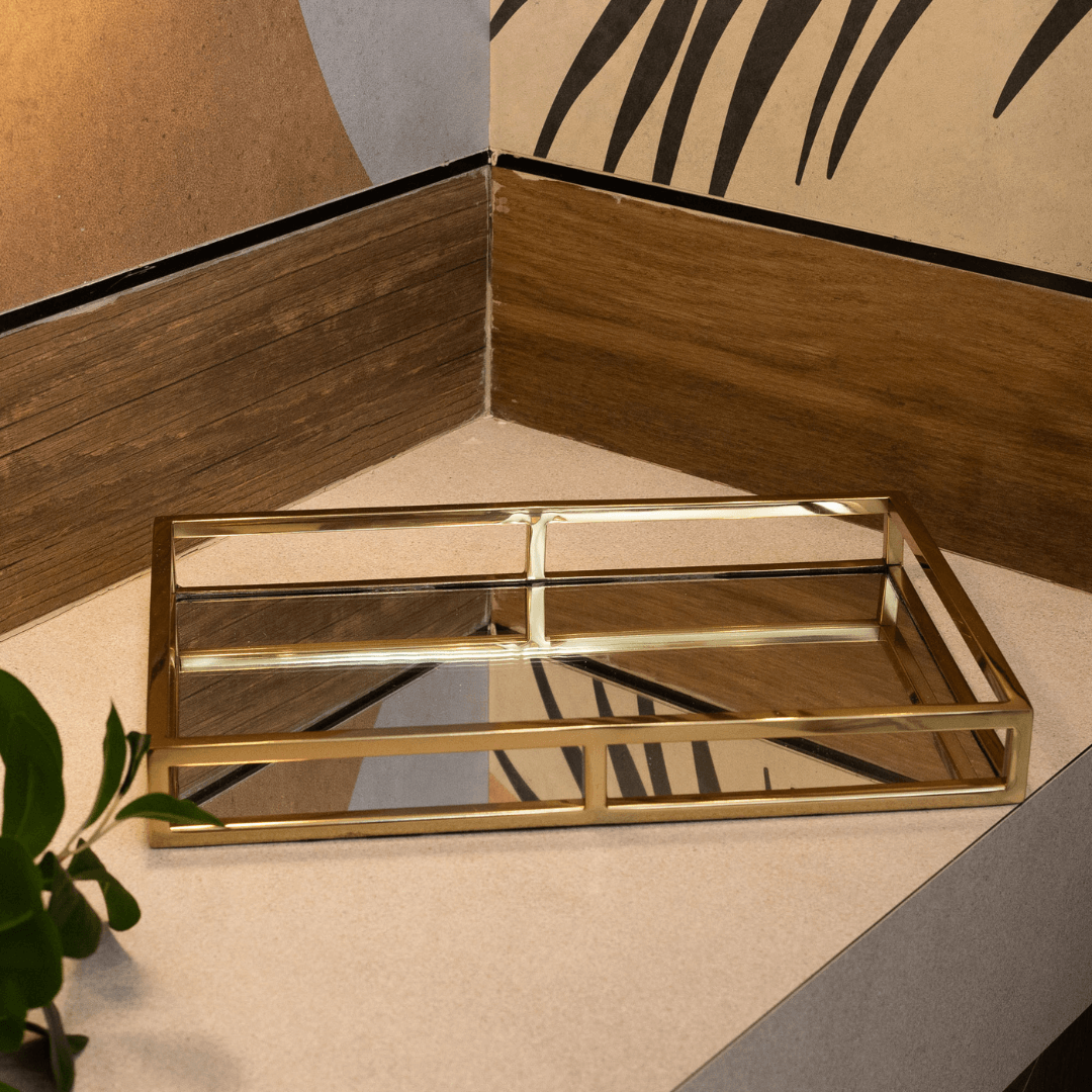 Bandeja Espelhada Aço Inox Dourado 41cm x 26cm x 5cm