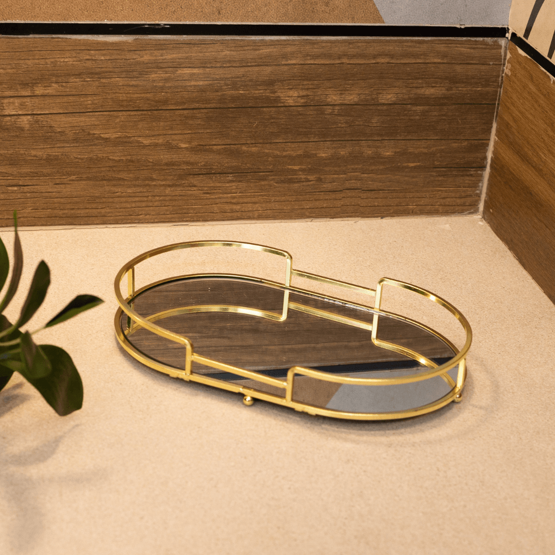 Bandeja Decorativa Metal Dourada 26cm