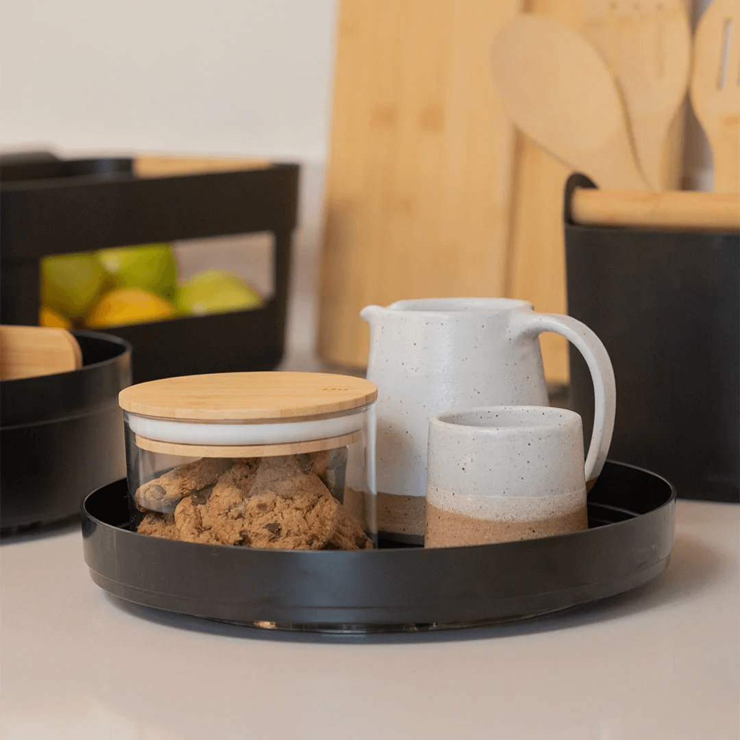 Organizador Giratório Lume Plástico Preto 25,5cm