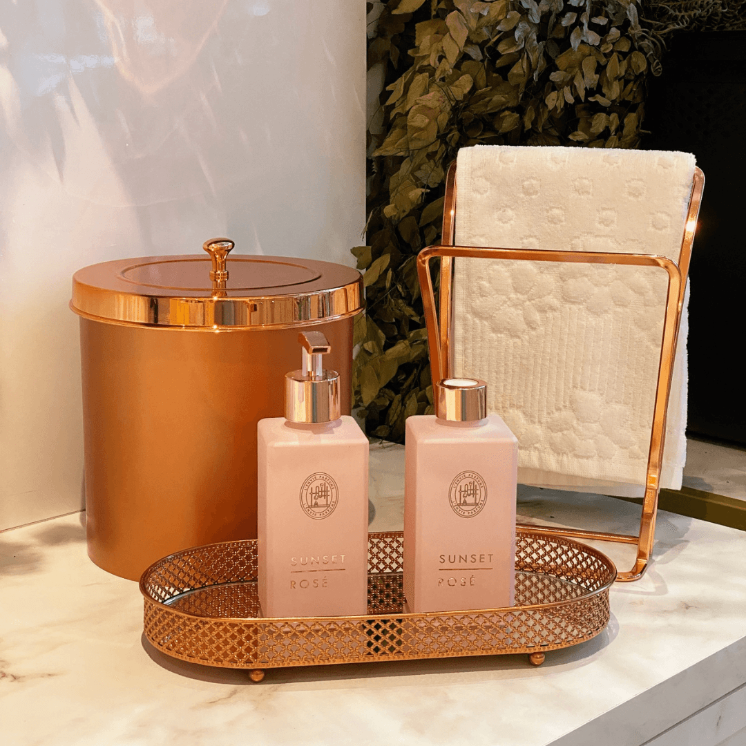 Porta Toalha de Bancada Duplo Rose Gold