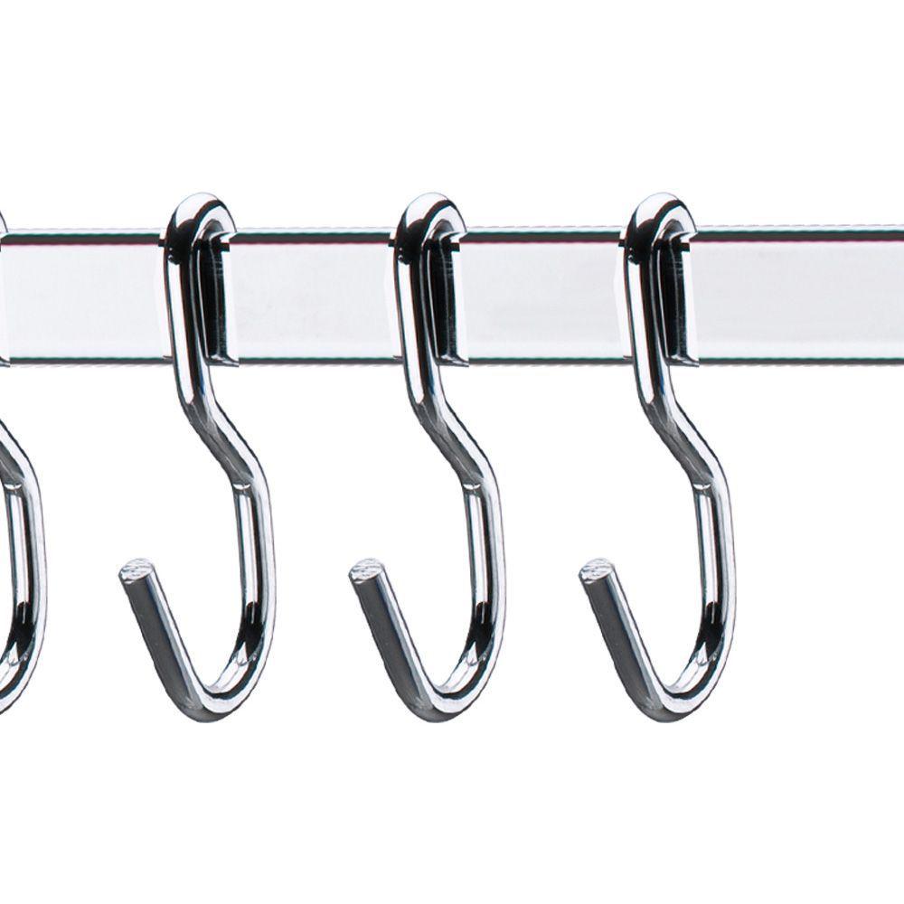 Barra De Cozinha 30 Cm Porta Utensílios 6 Ganchos Cromada