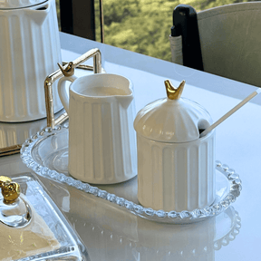 Açucareiro com Colher e Tampa em Cerâmica Branca 12cm Colibri