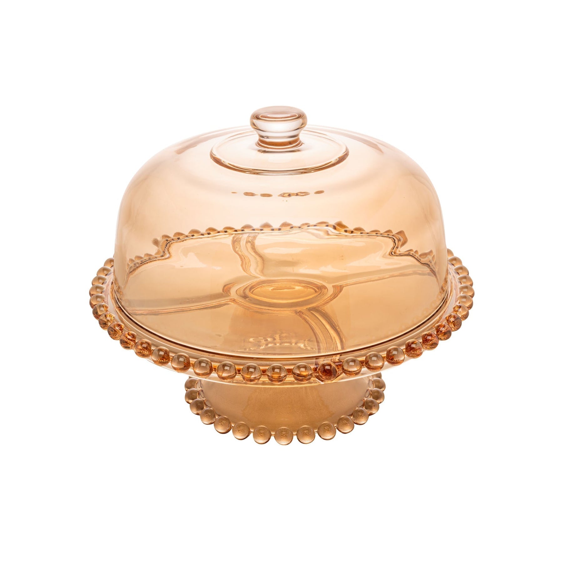 Boleira Prato para Bolo Petisqueira Pearl de Cristal com Pé e Tampa Âmbar 31cm x 25cm