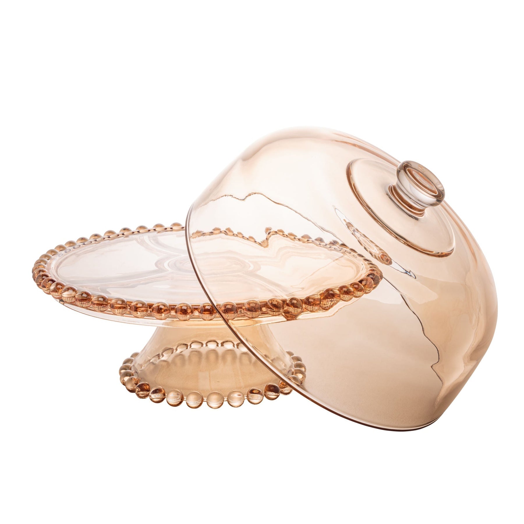 Boleira Prato para Bolo Petisqueira Pearl de Cristal com Pé e Tampa Âmbar 31cm x 25cm