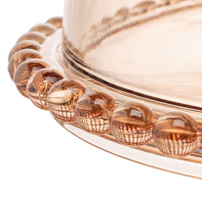 Boleira Prato para Bolo Petisqueira Pearl de Cristal com Pé e Tampa Âmbar 31cm x 25cm