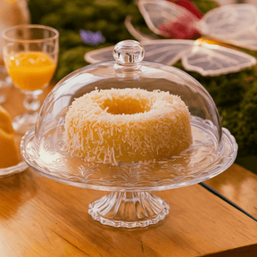 Prato para Bolo com Pé e Tampa de Cristal New Butterfly 30cm