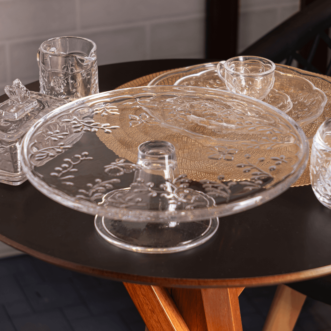 Prato para Bolo com Pé em Cristal Ecológico New Buterfly 30cm