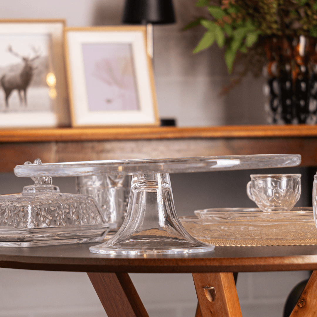 Prato para Bolo com Pé em Cristal Ecológico New Buterfly 30cm