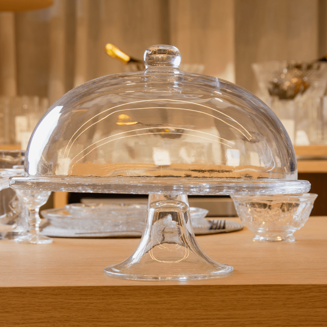 Prato para Bolo com Pé e Tampa de Cristal New Butterfly 30cm