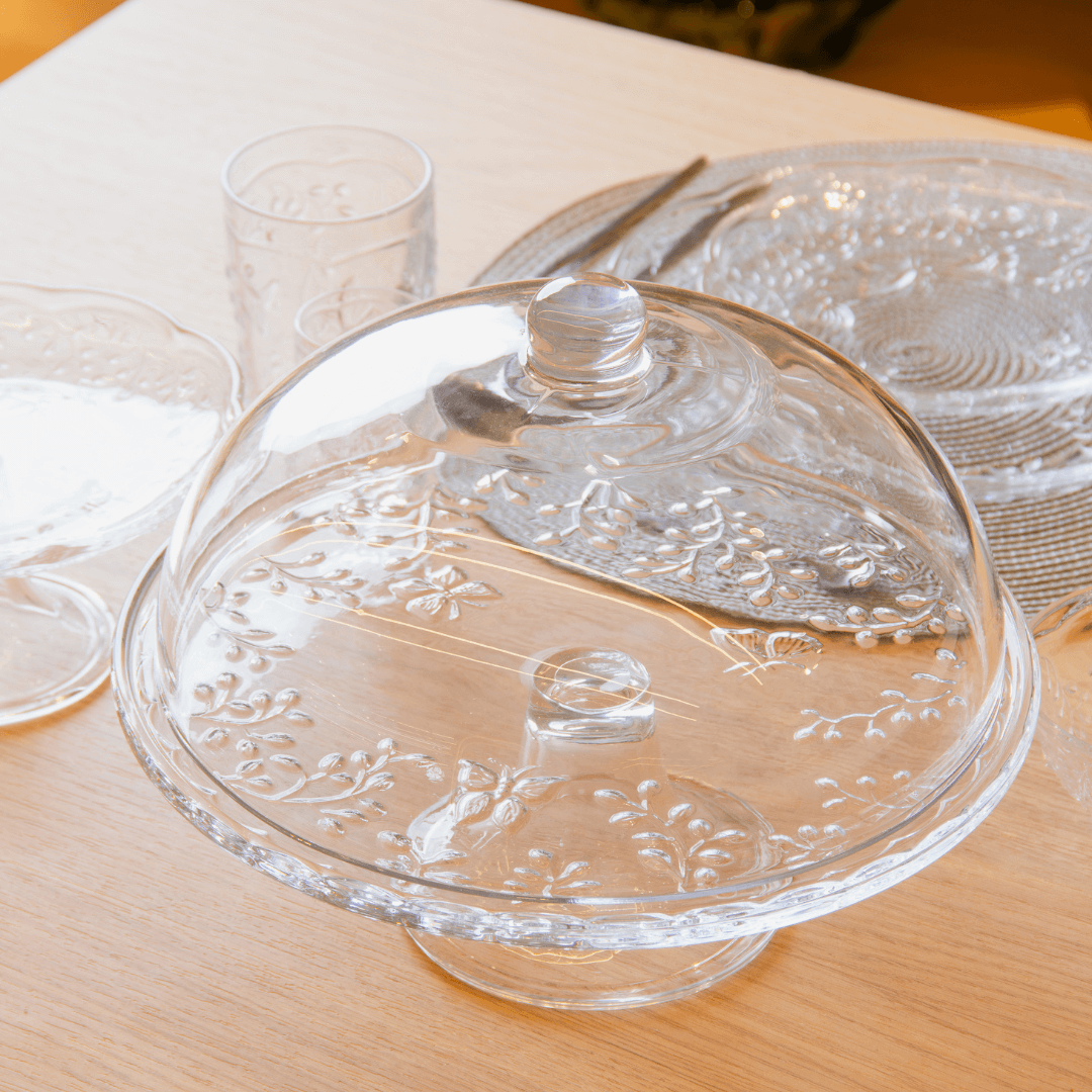 Prato para Bolo com Pé e Tampa de Cristal New Butterfly 30cm