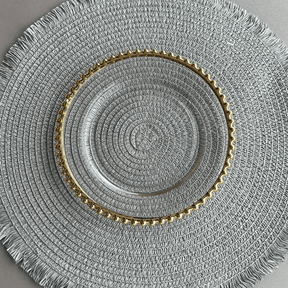 Prato Sobremesa Cristal com Borda Bolinha Dourada Pearl - 20 cm