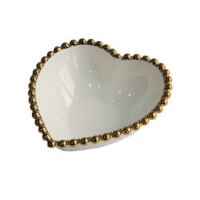 Bowl Coração Branco Dots Dourado 15cm