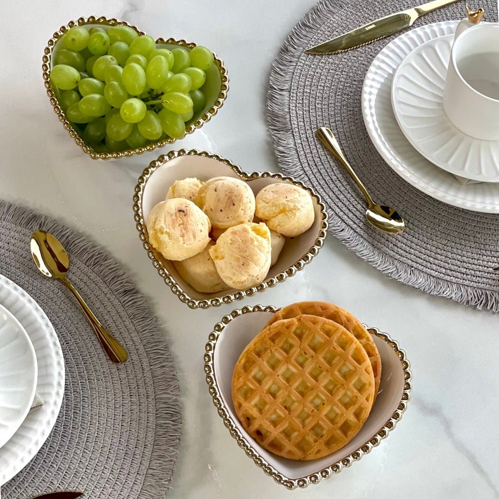 Bowl Coração Branco Dots Dourado 15cm