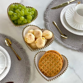 Bowl Coração Branco Dots Dourado 15cm