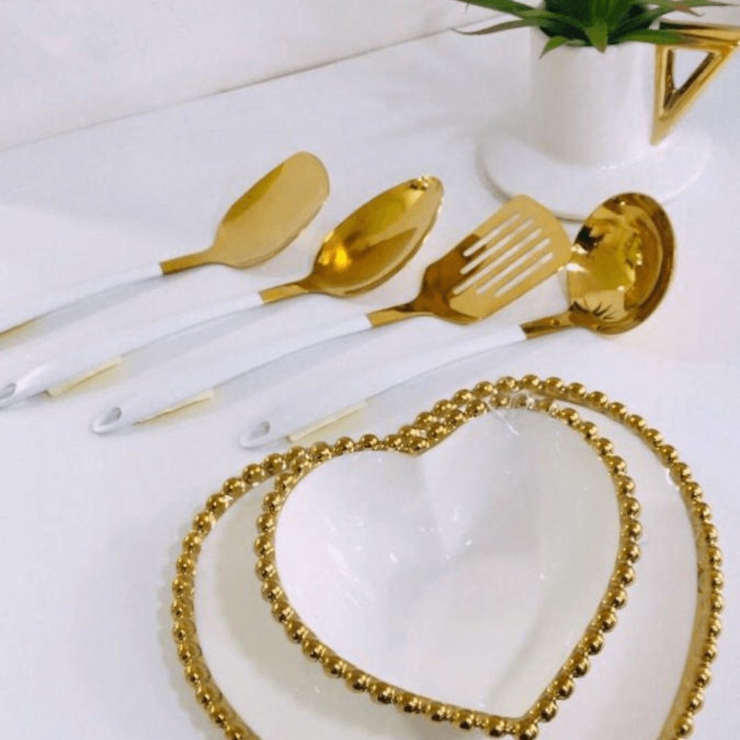 Bowl Coração Branco Dots Dourado 15cm