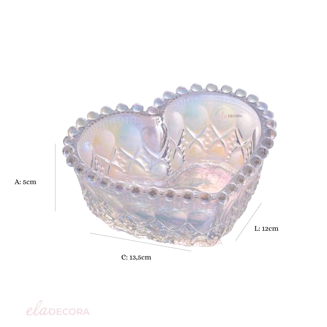 Bowl de Vidro Coração Balls Rainbow Furta-Cor Metalizado 13,5cm
