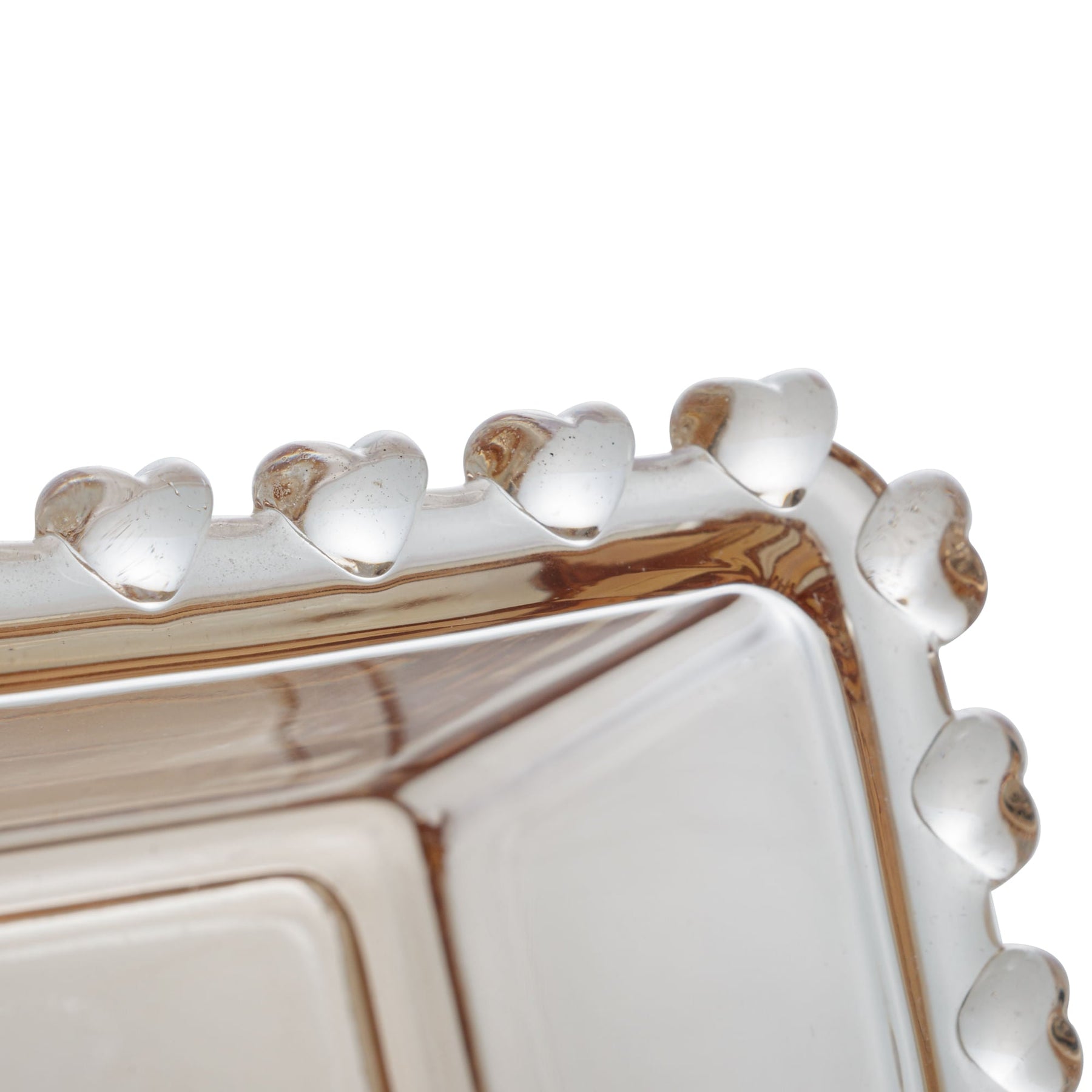 Bowl Quadrado de Cristal de Chumbo com Detalhes em Formato de Coração Âmbar Metalizado 8,5cm