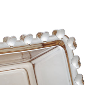 Bowl Quadrado de Cristal de Chumbo com Detalhes em Formato de Coração Âmbar Metalizado 8,5cm