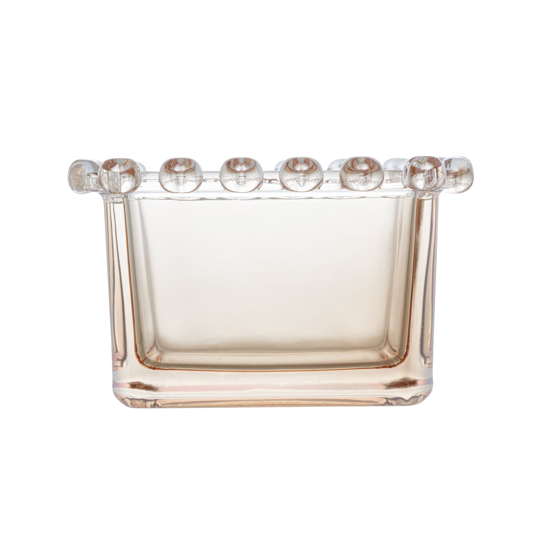 Bowl Quadrado de Cristal de Chumbo com Detalhes em Formato de Coração Âmbar Metalizado 8,5cm