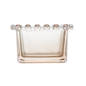 Bowl Quadrado de Cristal de Chumbo com Detalhes em Formato de Coração Âmbar Metalizado 8,5cm