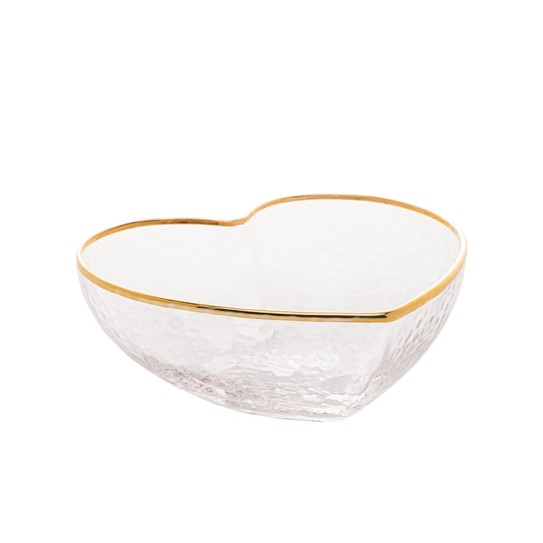 Bowl Vidro Martelado Coração Fio de Ouro - 12cm