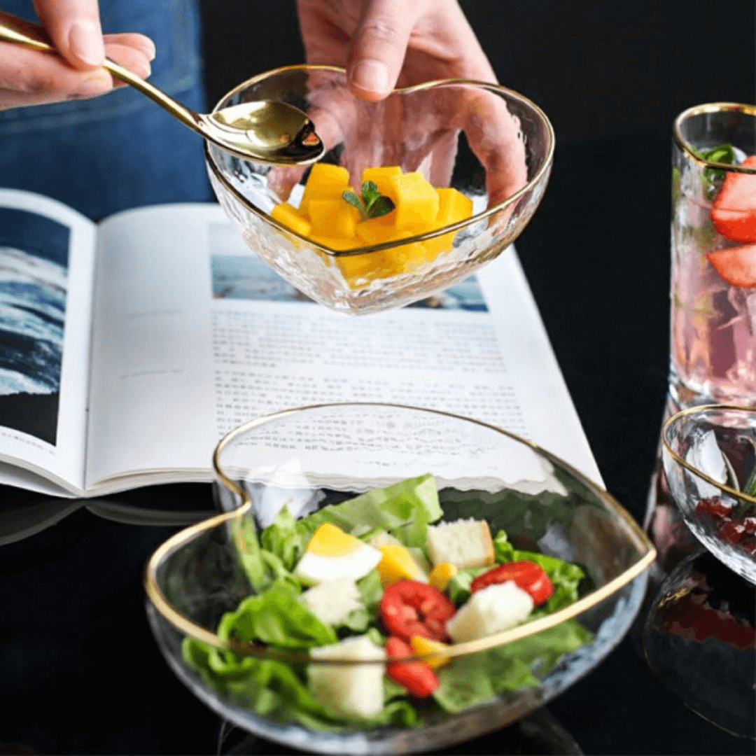 Bowl Vidro Martelado Coração Fio de Ouro - 15 cm