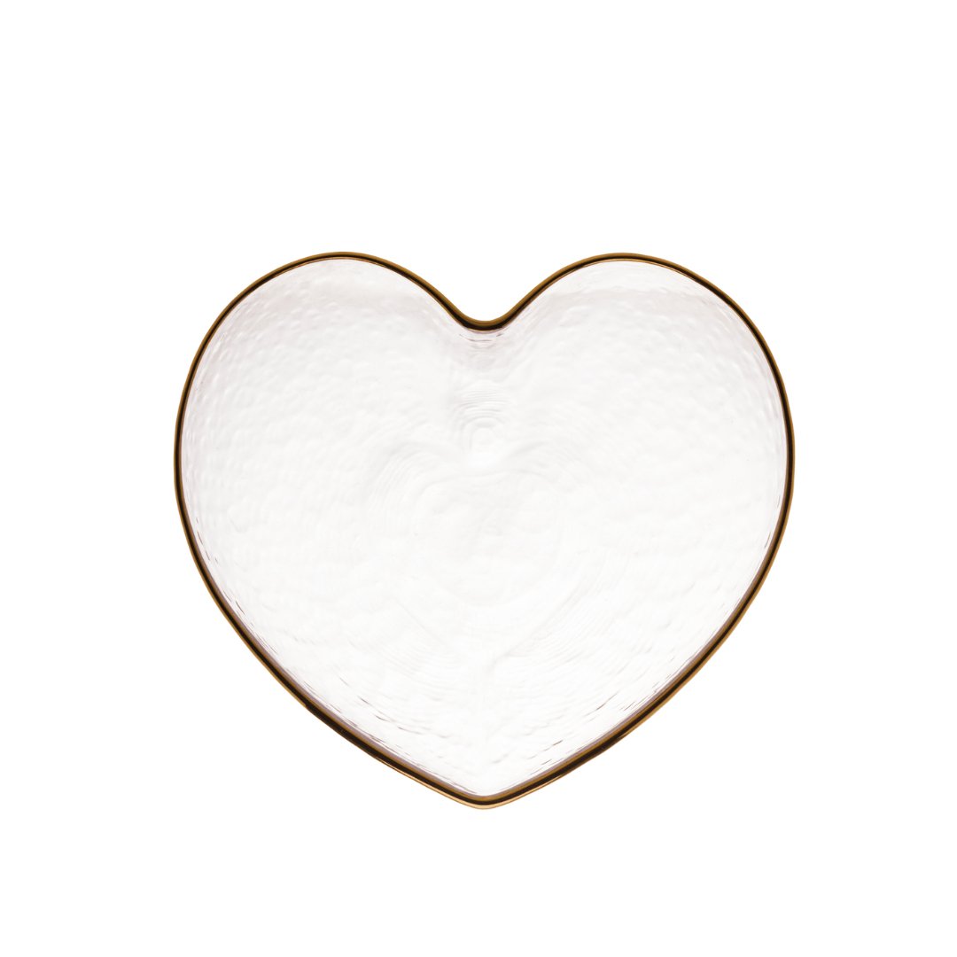 Bowl Vidro Martelado Coração Fio de Ouro - 12cm