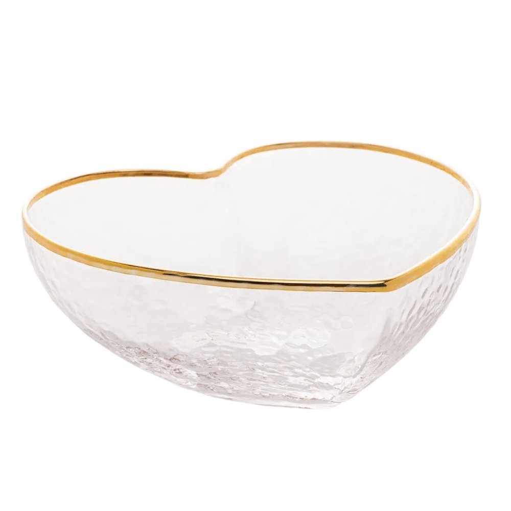 Bowl Vidro Martelado Coração Fio de Ouro - 15 cm