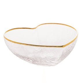 Bowl Vidro Martelado Coração Fio de Ouro - 15 cm