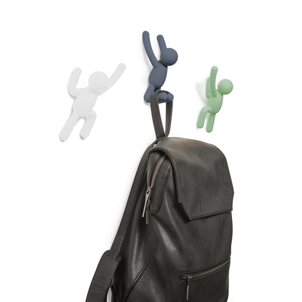 Buddy Conjunto Cabideiro Gancho de Parede Verde Azul e Branco - 3 Peças