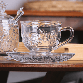 Xicara de Café com Pires de Cristal Fio de Ouro New Butterfly 80ml