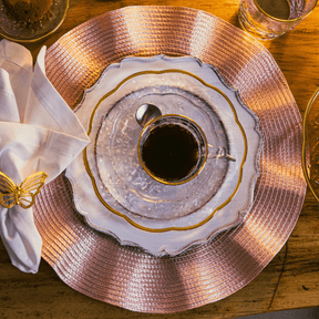 Xicara de Chá com Pires de Cristal New Butterfly Fio de Ouro 180ml