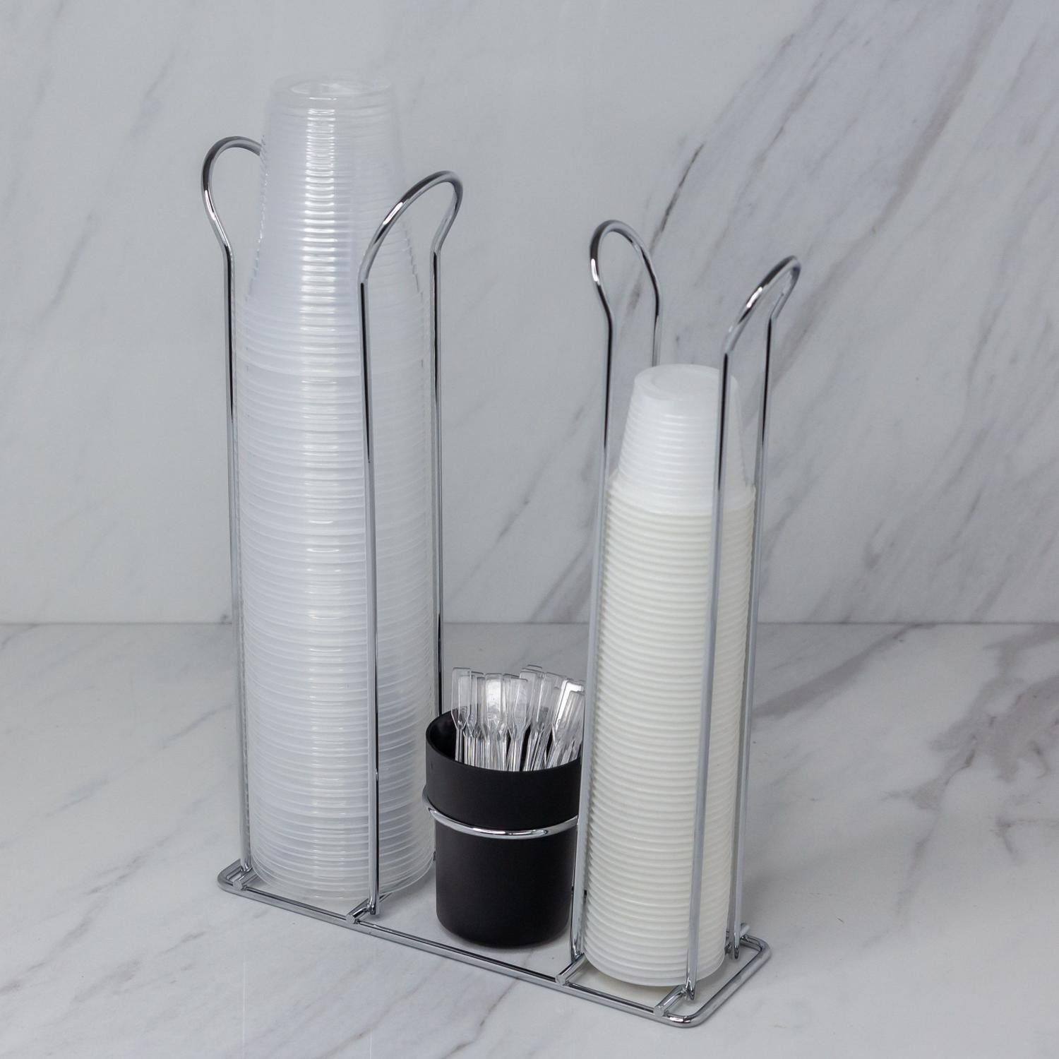 Organizador Copos Descartaveis 50/80ml, 200ml e Mexedor Preto e Cromado