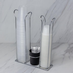 Organizador Copos Descartaveis 50/80ml, 200ml e Mexedor Preto e Cromado